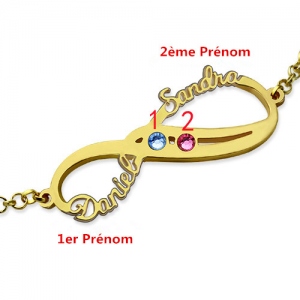 Bracelet Infini-2 Prénoms et Pierres de Naissance-Plaqué Or
