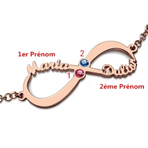 Bracelet Infini-2 Prénoms et Pierres de Naissance-Plaqué or Rose