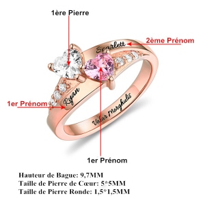 Bague d'Amour-Pierres de Naissance et Gravure-Plaqué Or Rose
